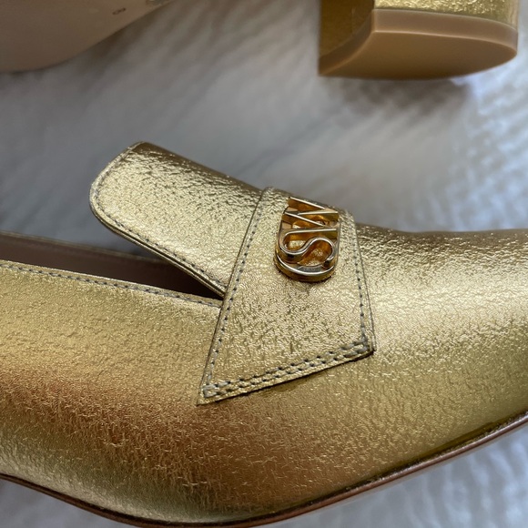 Stuart Weitzman Gold Block Heel Loafers - Picture 9 of 14